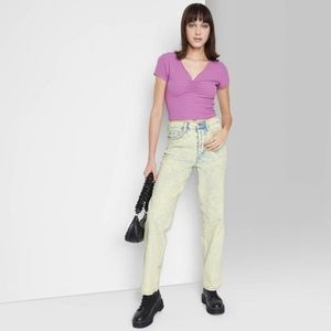 NWT Wild Fable Highest Rise 90’s Straight Jeans Lime Green Acid Wash Sz 16
